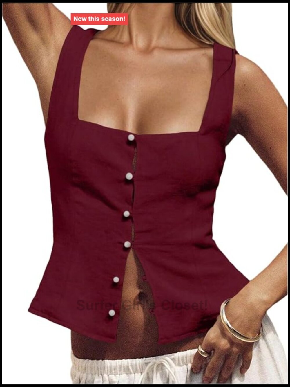Sleeveless Square Neck Button Down Tank Top - Summer Y2K Fashion